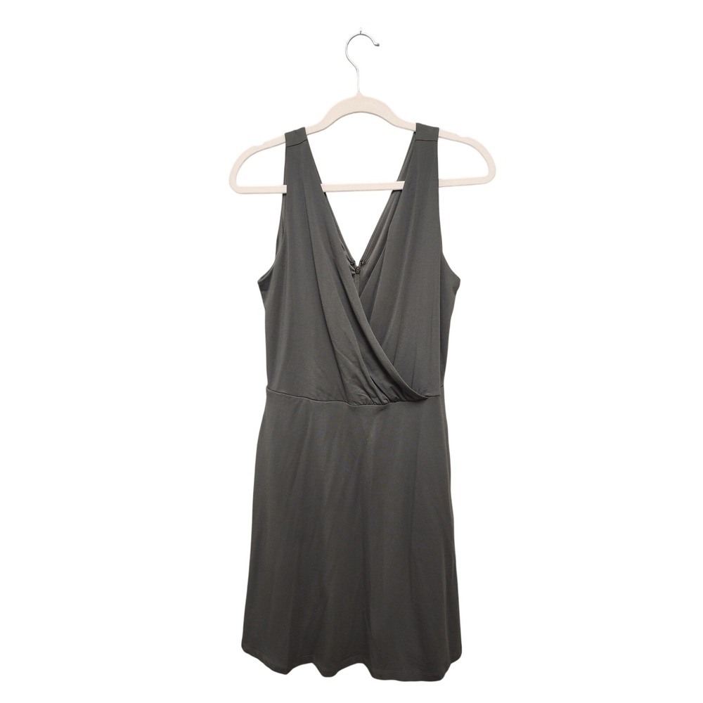 Loft Womens Sleeveless V-Neck Wrap Front Fit and Flare Dress Grey Green Size 4